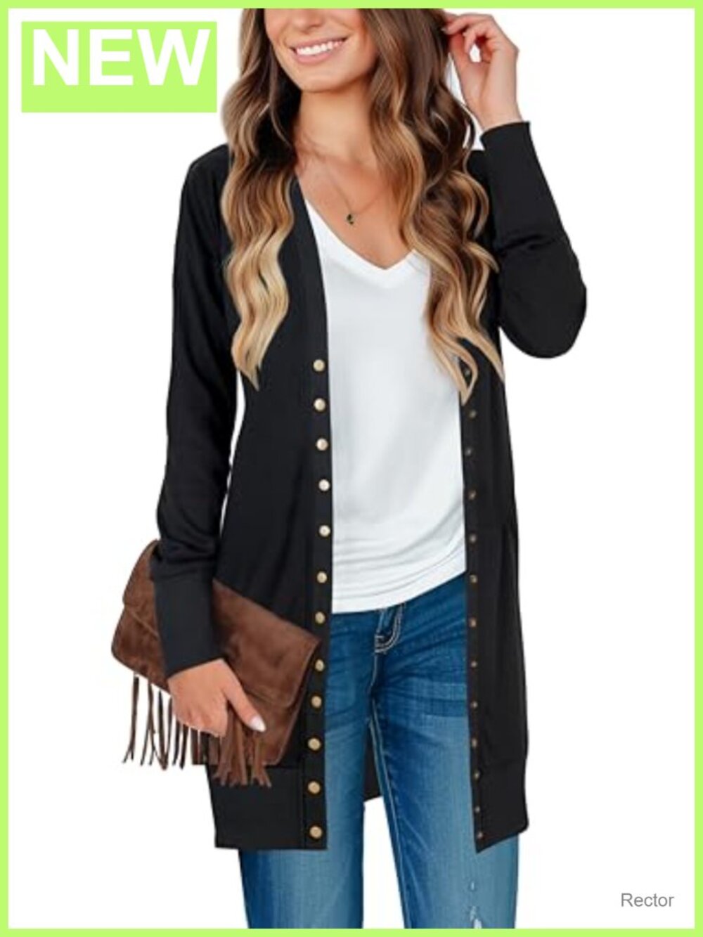 Women's Long Open Front Snap Button Ribbed Knit Cardigan Sweater
